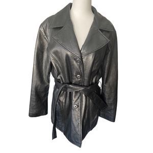 Wilson’s Pelle Studio Thinsulate Leather Button up Tie Wrap Jacket Size Large